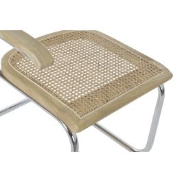 DKD Home Decor Silla Horeca Vintage Fuyang Olmo Ratan Acero Galvanizado Marron Claro Plateado Natural 62 x 79 x 65.5 cm (4 Unidades)