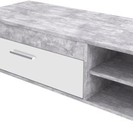 PILVI Mueble de televisión moderno - Hormigón blanco y gris claro - An 120 x P 42,1 x Al 31,8 cm PILVI Mueble de televisión moderno - Hormigón blanco y gris claro - An 120 x P 42,1 x Al 31,8 cm