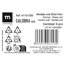 La Mediterranea Bandeja "Calobra" Azul 26.5 x 14 cm (24 Unidades)