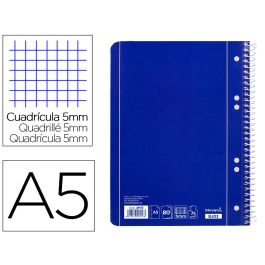 Cuaderno Espiral Liderpapel A5 Micro Serie Azul Tapa Blanda 80H 75 gr Cuadro5 mm 6 Taladros Azul 5 unidades