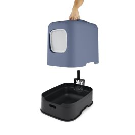 Rotho Mypet Arenero Gatos Biala Eco con Tapa Magnética, Filtro Carbón Antiolores y Pala - Plástico Reciclado Azul Horizon