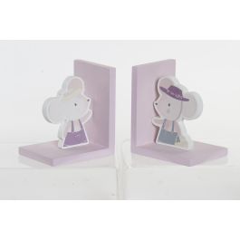 DKD Home Decor Sujetalibros infantil ratón MDF Rosa y Azul 9.5 x 14.5 x 12.5 cm (2 Unidades)