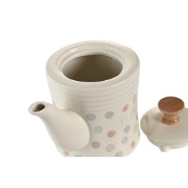 DKD Home Decor Tetera Basicos de Gres Beige con Diseño de Topitos - Capacidad 1 Litro, Cierre Hermético - Medidas 12x16.5x22.5 cm