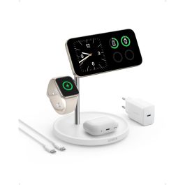 Anker Estación de Carga Inalámbrica MagGo 3 en 1 Plegable Blanco, 25W con Carga Rápida para iPhone y Apple Watch