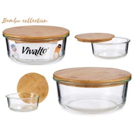 Fiambrera hermética de borosilicato con tapa de bambú 950 ml Vivalto - 17x17x7 cm (12 Unidades) Precio: 77.50000027. SKU: S3607708