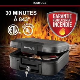 Master Lock Caja fuerte ignífuga 7.8 litros con protección para soportes multimedia, alta resistencia al fuego y cerradura de llave, negra.