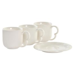 DKD Home Decor Set de 6 Tazas de Porcelana y Bambú, Blancas y Naturales, 90ml Capacidad, 12 x 25 x 26 cm