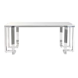 DKD Home Decor Mesa Comedor Moderna Plateado Blanco, Fabricada en Acero y Cristal, 180 cm Ancho, 90 cm Largo, 76 cm Alto