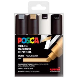 Posca Marcador PC-8K-4C No Permanente Punta Biselada 8.0 mm Colores Surtidos Estuche 4U Oro Plata Blanco Negro Precio: 14.95000012. SKU: S8418990