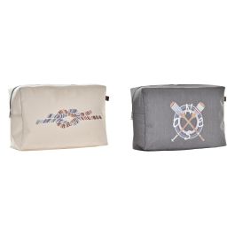 DKD Home Decor Neceser de Lienzo Gris y Blanco, Colección Salitre Atlántico, Set de 2 Unidades, Largo 10 x Ancho 30 x Alto 20 cm