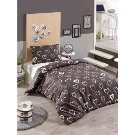 Aucune - Juego de cama 1 funda nórdica 140 x 200 cm + 1 funda de almohada 60 x 60 cm - Estampado de corazones marrones - AUC8681181801345 Precio: 31.50000018. SKU: B1FEY3CBAD