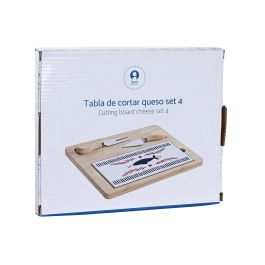 DKD Home Decor Tabla Aperitivo Mediterráneo Casitas de Bambú y Gres Azul Rojo Set de 4 Apto Lavavajillas 24.5x20x1.2 cm