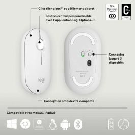 Logitech Ratón Inalámbrico Pebble Mouse 2 M350S - 400-4000 DPI, Bluetooth, 3 Dispositivos, Clics Silenciosos, Plástico Reciclado