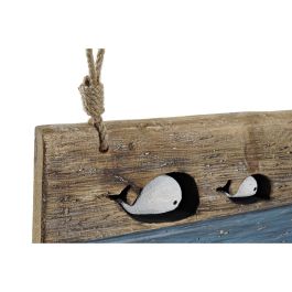 DKD Home Decor Perchero de Pared Atlantico Diseño Ballenas, Madera y Metal, Azul Blanco Negro - 85x33x4 cm
