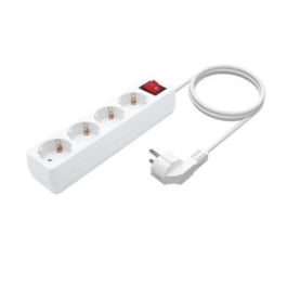 Aisens Base Múltiple 4 Tomas con Interruptor y Cable 3x1.5mm², Blanco, 1.4M