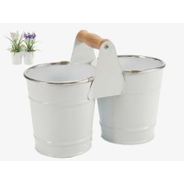 Macetero Doble Blanco Filo Plata Ibergarden 20.5x15x10.2 cm, Metal Zinc y Madera, 500 ml (24 Unidades) Precio: 65.94999972. SKU: S3606093