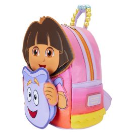 Loungefly Mochila Dora la Exploradora Mini Hecha de Piel Vegana Brillante con Tirantes Ajustables y Detalles Bordados