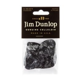 Dunlop Pack 12 Púas Genuine Celluloid Negro Perlado - X Heavy