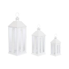 DKD Home Decor Farola Shabby Blanco de Hierro y Cristal 20x55x20 cm Set de 3 con Asa 4,5 kg