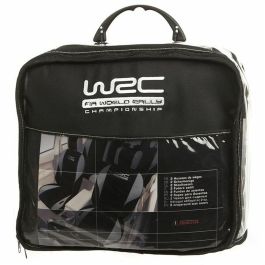 WRC Fundas Asientos Coche Rallye Cover Set Terciopelo Negro Malla Plateada Compatible Airbag Lateral