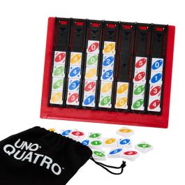 Mattel Games Hpf82 UNO Quatro Juego de Mesa Familiar de Estrategia con Fichas Deslizantes, Cuatro en Raya y Cartas de Acción para +7 años