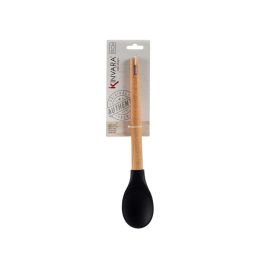 Kinvara Cuchara de Silicona con Mango de Madera de Haya, Negro/Madera, 30 cm (Set de 48)