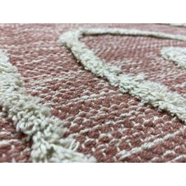 DKD Home Decor Alfombra Urban Algodón y Poliéster Rosa y Blanco 180x120 cm 1300 gsm con Flecos