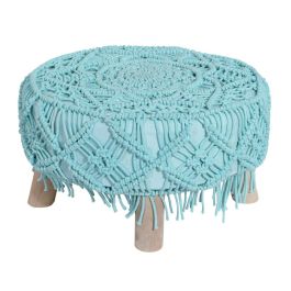 DKD Home Decor Reposapies Boho Macramé Algodón Madera Verde Menta Natural 53x53x31 cm Precio: 27.7332. SKU: S3034413
