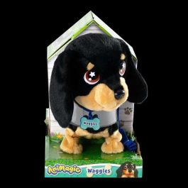 Bizak 64559091 Waggles, Mi Perrito Salchicha interactivo que camina, ladra, mueve la cola. Peluche suave, incluye correa