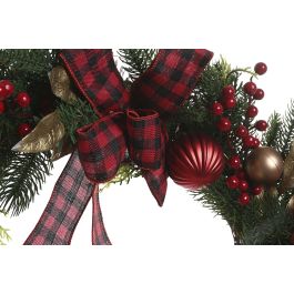 DKD Home Decor Corona de Navidad Tradicional con 50 LED, PVC, Verde y Rojo, 60x60 cm, Funciona con 3 pilas AA, Pack 2 Unidades