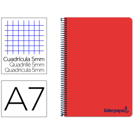 Liderpapel Cuaderno espiral A7 Micro Wonder tapa plástico 100 hojas 90gr cuadro 5mm 4 bandas color rojo Precio: 2.8900003. SKU: B1CQFKFSYB