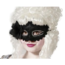 Antifaz Máscara Veneciana de Encaje Negro con Flor Lateral para Fiestas y Disfraces