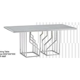 DKD Home Decor Mesa Comedor de Diseño Moderno Acero y Cristal, Acabado Blanco y Plateado, 90x180x75 cm Precio: 471.9899998. SKU: S3034277