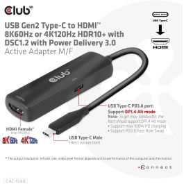 Club3D Adapter USB 3.2 Tipo C a HDMI 2.1 HDR10 8K 60Hz Activo