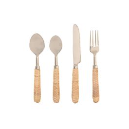 DKD Home Decor Cubertería Tropical de Acero Inoxidable y Ratán, Juego de Cubiertos Natural y Plateado, Set de 16 Piezas para Comedor o Mesa Precio: 79.49999959. SKU: B1ENGDY534