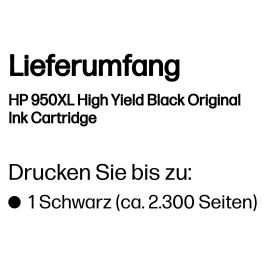 HP Cartucho de Tinta Original 950XL Negro Alto Rendimiento para OfficeJet Pro 8100/8600 Series, 2300 Páginas