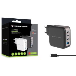 Conceptronic ALTHEA18B Cargador de Pared 100W, 4 Puertos (3x USB-C PD, 1x USB-A QC 3.0) Negro