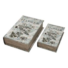Caja Decorativa Versa Lienzo Madera MDF Flores Libro