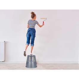 Q-connect Taburete con Ruedas Retráctiles ABS Gris Dos Niveles Soporta 150kg Ø43.5x43cm