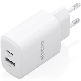 Aisens Cargador de Pared GaN A110-0977 30W 1xUSB-C 1xUSB-A Blanco