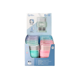 Liderpapel Goma de Borrar Rectangular con Protector Plástico y Sacapuntas 2 Usos Colores Surtidos