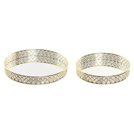 DKD Home Decor Bandeja Decorativa Metal Espejo Dorado 30x30x4.5 cm Set de 2 Unidades