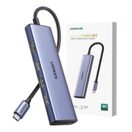 Ugreen CM511 20956A Hub USB-C 6 en 1 Plata - HDMI 4K, 3x USB 3.0, Lector SD/TF - Datos 5Gb/s