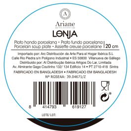 Plato Hondo Porcelana Ripple Ariane 20 cm (6 Unidades)