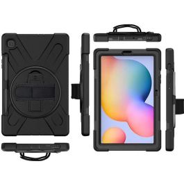 eSTUFF Funda AUSTIN Defender para Galaxy Tab S6 Lite 2024/2022/2020, Negra, Antigolpes, con Soporte 360°, Correa de Mano y Hombro, Portalápiz