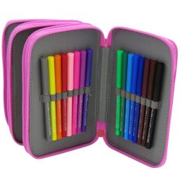 CYP BRANDS Plumier Peppa Pig Triple Completo con 39 Piezas: 16 Lápices, 16 Rotuladores, Bolígrafos, Lápiz, Goma, Sacapuntas y Regla