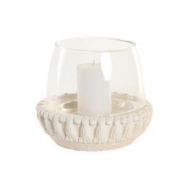 DKD Home Decor Portavela Tropical Blanco de Cemento y Cristal con Relieve 23x23x20 cm - Set de 4 Unidades DKD Home Decor Portavela Tropical Blanco de Cemento y Cristal con Relieve 23x23x20 cm - Set de 4 Unidades
