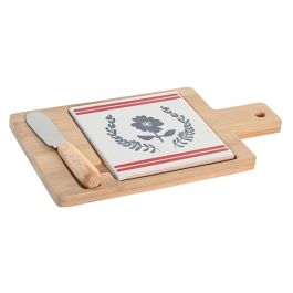 DKD Home Decor Tabla Aperitivo Mediterráneo Set 3 Piezas Bambú y Gres Azul Rojo Natural Apta Lavavajillas 11.8x21.5 cm