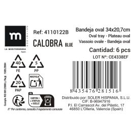 La Mediterranea Bandeja "Calobra" Azul 33.8 x 20.5 cm (12 Unidades)