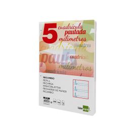 Recambio Liderpapel A4 Pautaguia 100 Hojas 75 gr Cuadriculado Pautado 5 mm Con Margen 4 Taladros